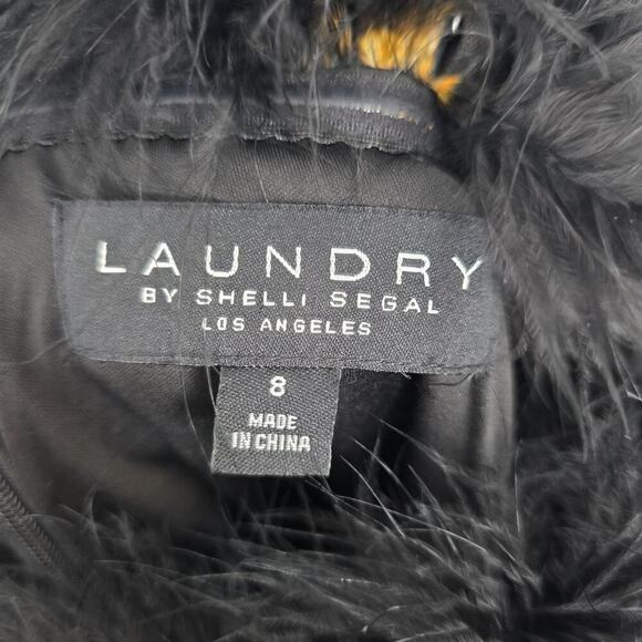 Laundry By Shelli Segal Black Feather Trim Sheath Sleeveless Mini Dress Size 8 - Picture 9 of 11